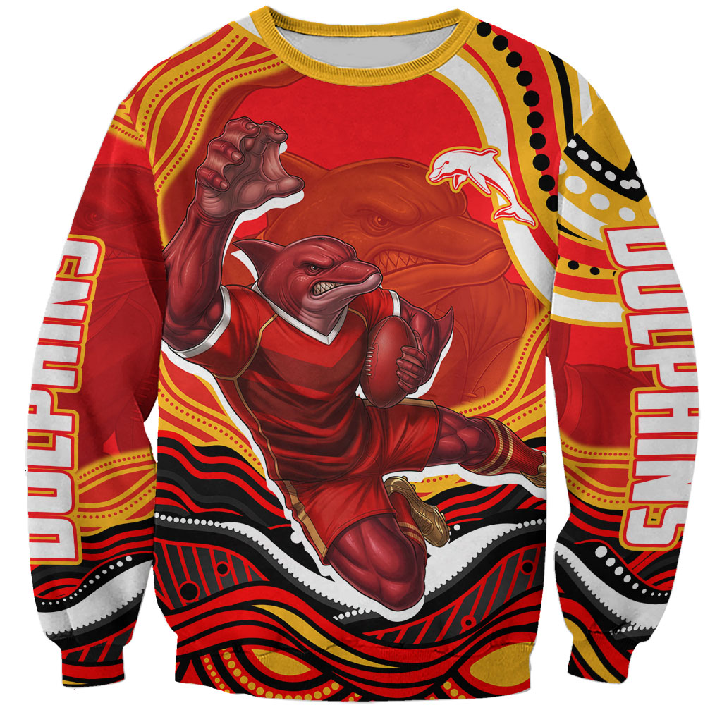 Personalized Redcliffe Dolphins Sweatshirt Aboriginal Dot Art - Dreamtime Rugby Mascot