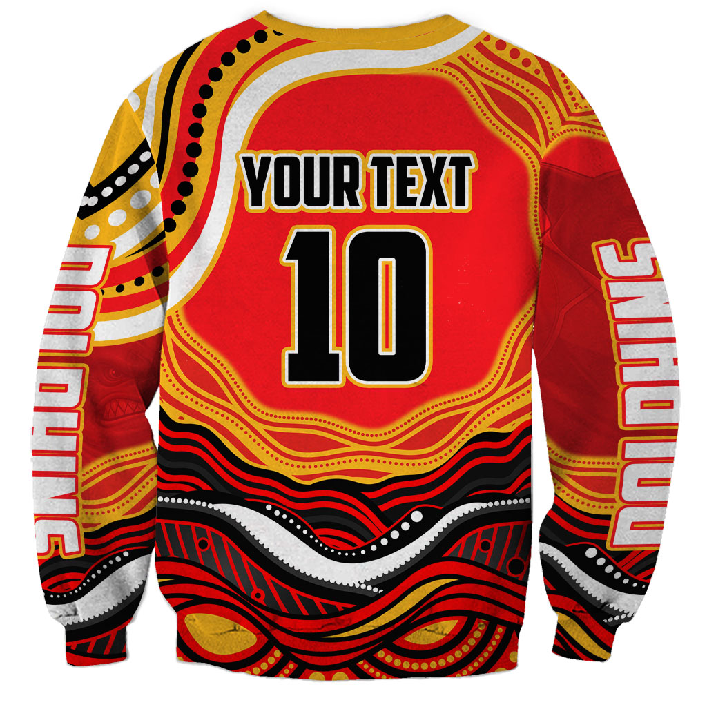 Personalized Redcliffe Dolphins Sweatshirt Aboriginal Dot Art - Dreamtime Rugby Mascot