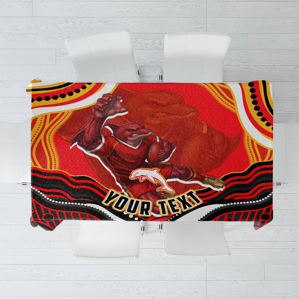 Personalized Redcliffe Dolphins Tablecloth Aboriginal Dot Art - Dreamtime Rugby Mascot