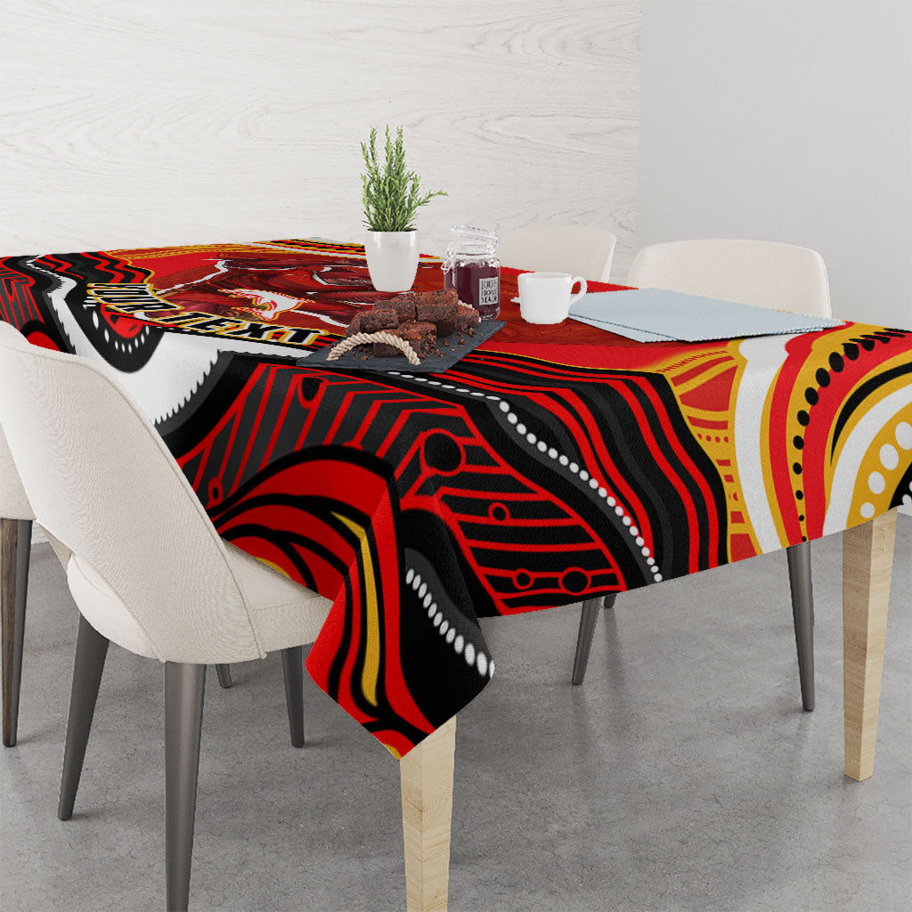 Personalized Redcliffe Dolphins Tablecloth Aboriginal Dot Art - Dreamtime Rugby Mascot