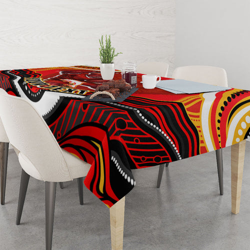 Personalized Redcliffe Dolphins Tablecloth Aboriginal Dot Art - Dreamtime Rugby Mascot