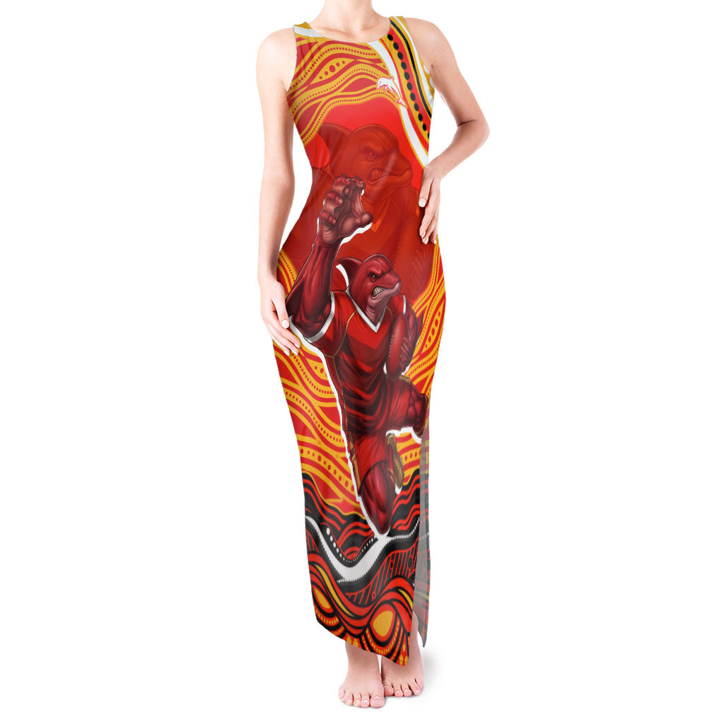 Personalized Redcliffe Dolphins Tank Maxi Dress Aboriginal Dot Art - Dreamtime Rugby Mascot