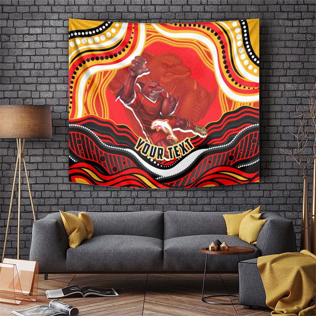 Personalized Redcliffe Dolphins Tapestry Aboriginal Dot Art - Dreamtime Rugby Mascot
