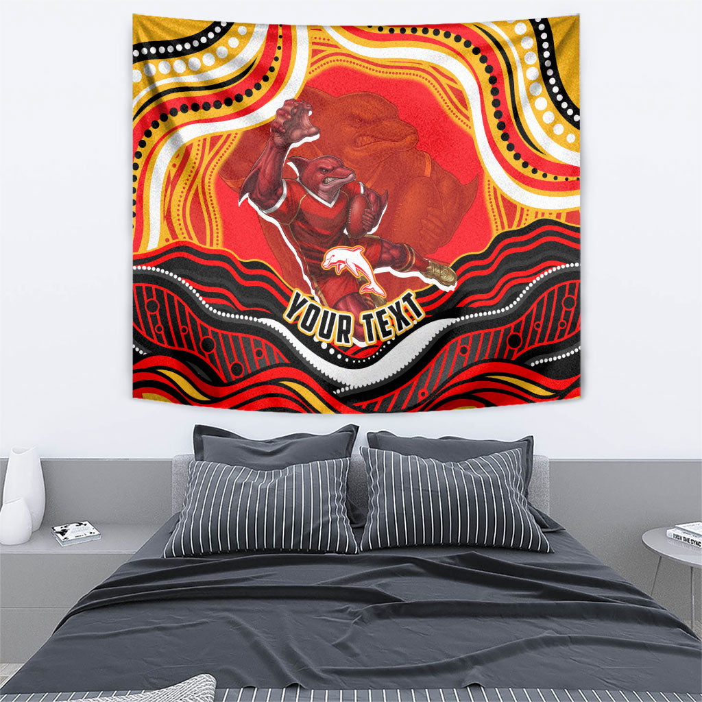Personalized Redcliffe Dolphins Tapestry Aboriginal Dot Art - Dreamtime Rugby Mascot