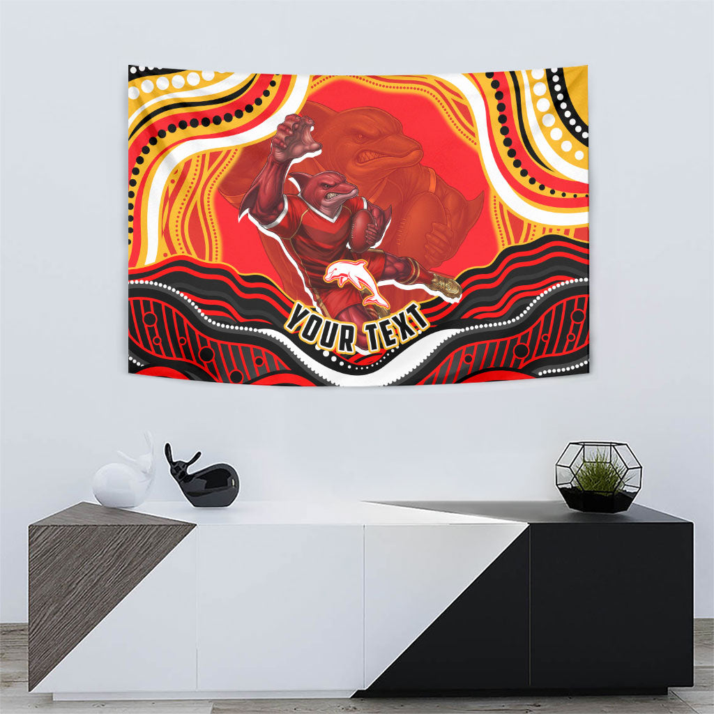 Personalized Redcliffe Dolphins Tapestry Aboriginal Dot Art - Dreamtime Rugby Mascot