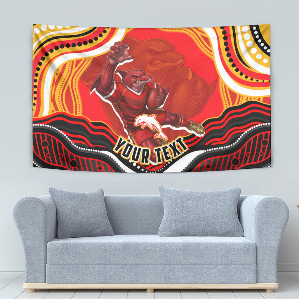 Personalized Redcliffe Dolphins Tapestry Aboriginal Dot Art - Dreamtime Rugby Mascot