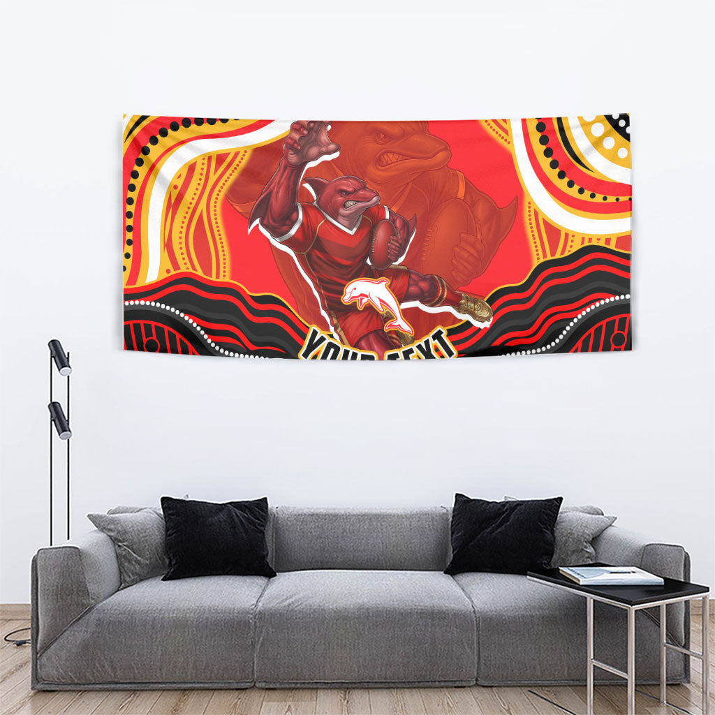 Personalized Redcliffe Dolphins Tapestry Aboriginal Dot Art - Dreamtime Rugby Mascot