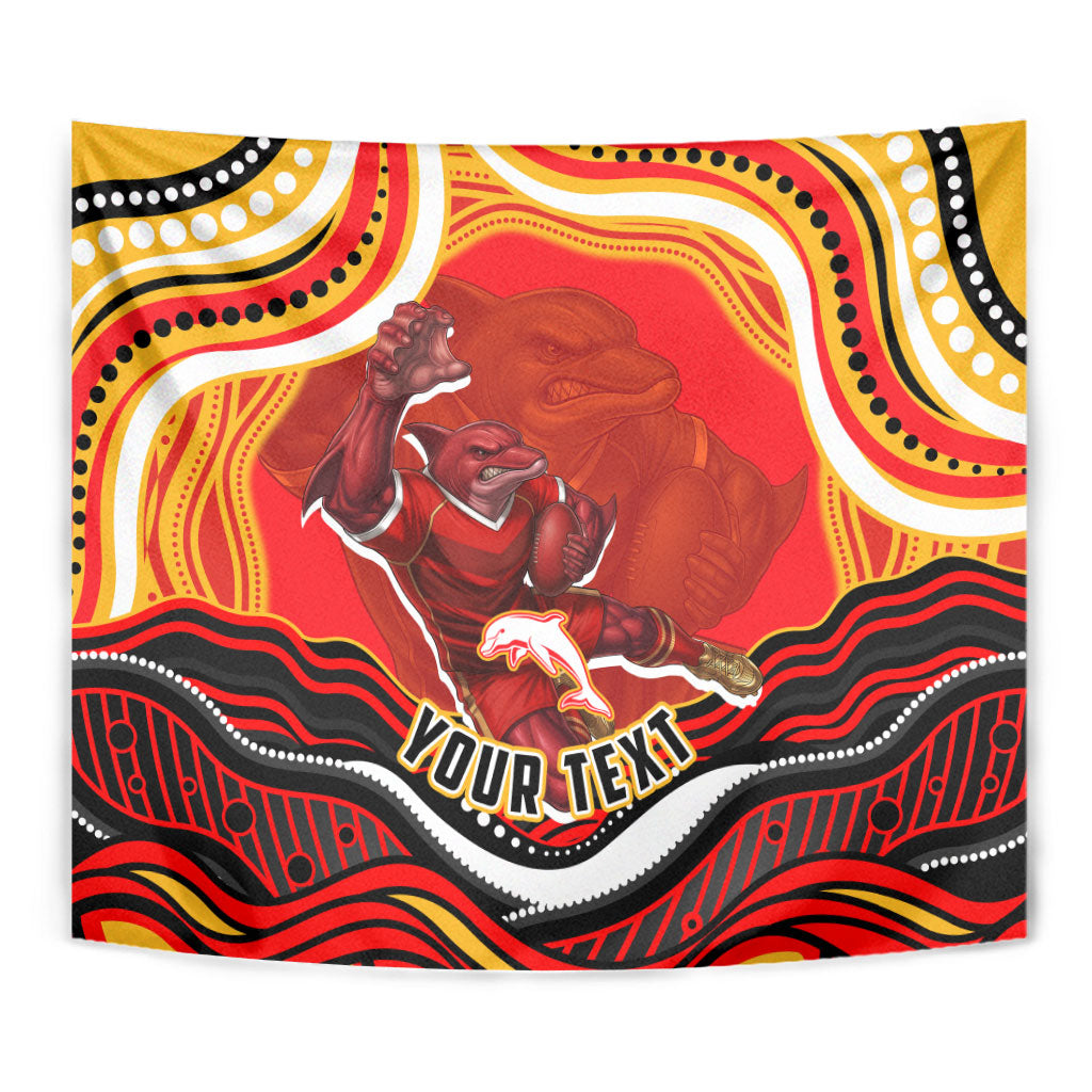 Personalized Redcliffe Dolphins Tapestry Aboriginal Dot Art - Dreamtime Rugby Mascot