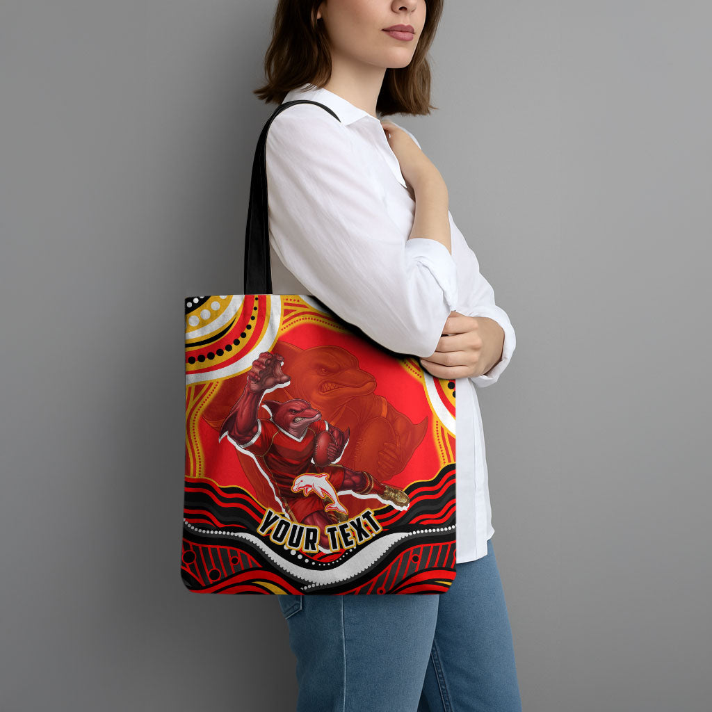 Personalized Redcliffe Dolphins Tote Bag Aboriginal Dot Art - Dreamtime Rugby Mascot