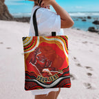 Personalized Redcliffe Dolphins Tote Bag Aboriginal Dot Art - Dreamtime Rugby Mascot