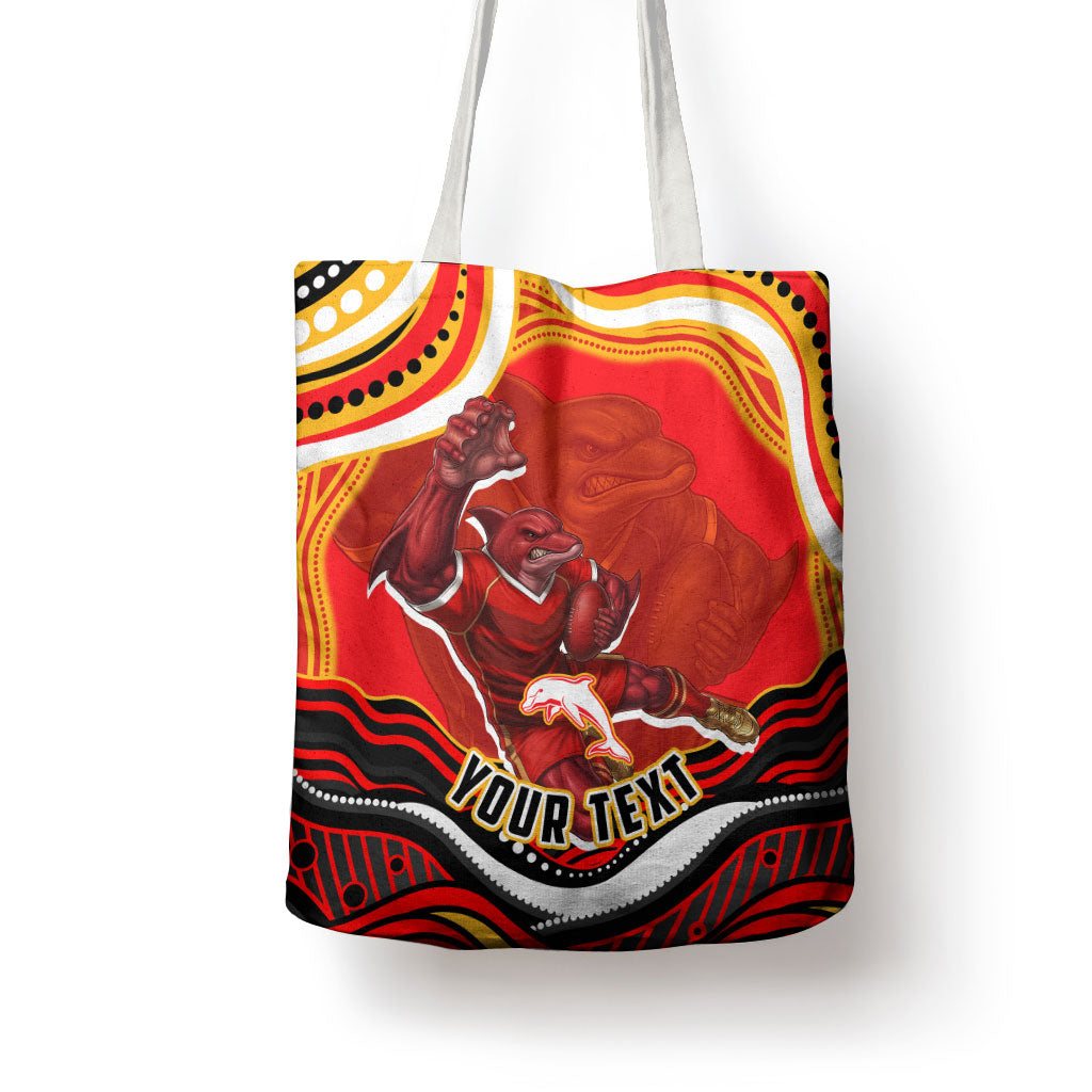 Personalized Redcliffe Dolphins Tote Bag Aboriginal Dot Art - Dreamtime Rugby Mascot