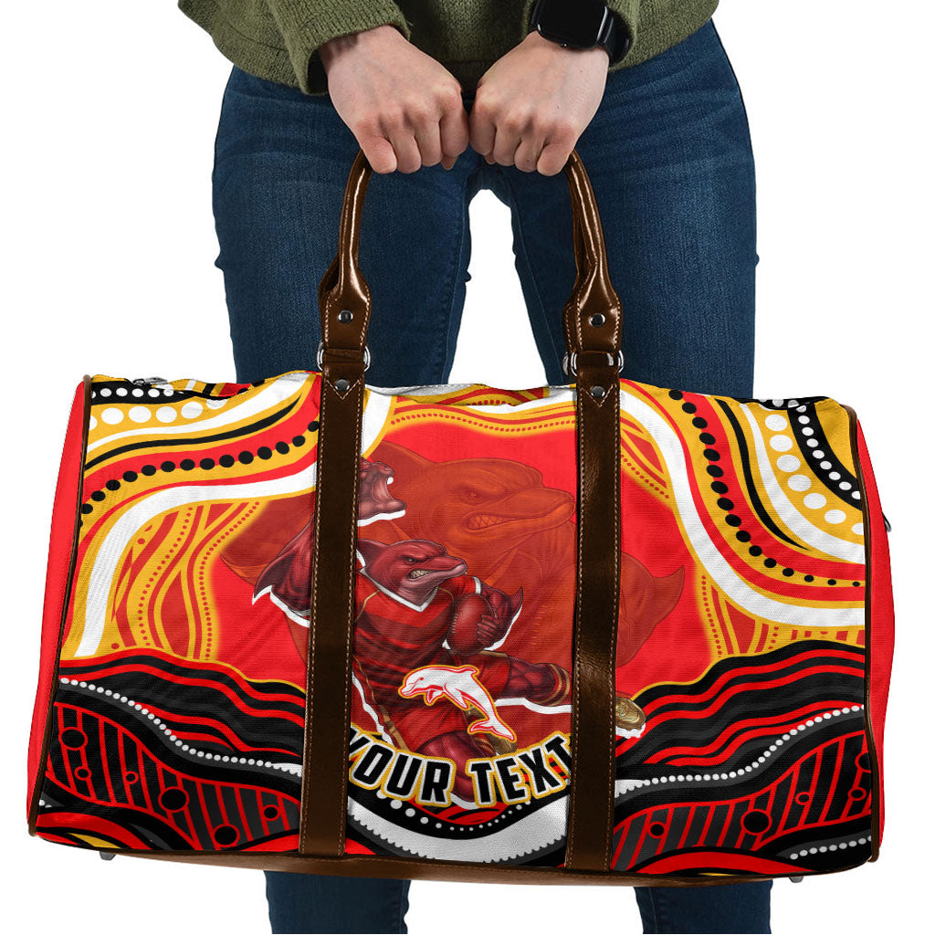Personalized Redcliffe Dolphins Travel Bag Aboriginal Dot Art - Dreamtime Rugby Mascot