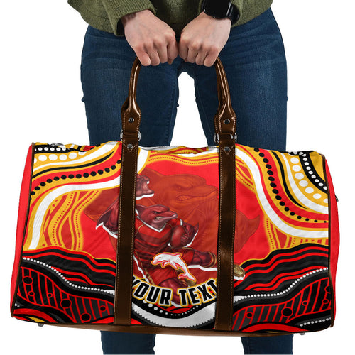 Personalized Redcliffe Dolphins Travel Bag Aboriginal Dot Art - Dreamtime Rugby Mascot