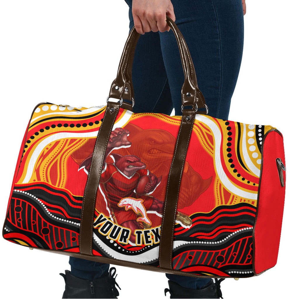 Personalized Redcliffe Dolphins Travel Bag Aboriginal Dot Art - Dreamtime Rugby Mascot