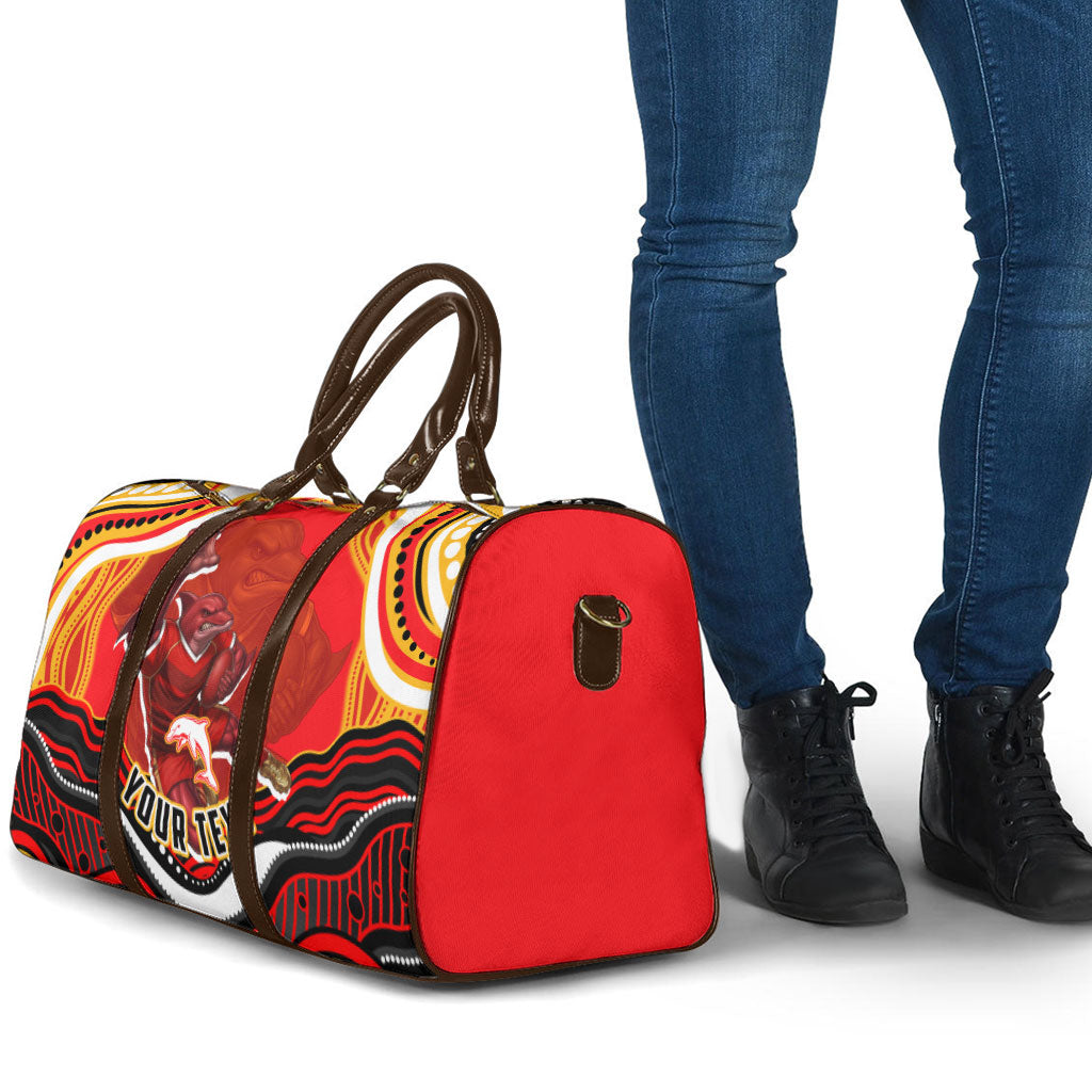 Personalized Redcliffe Dolphins Travel Bag Aboriginal Dot Art - Dreamtime Rugby Mascot