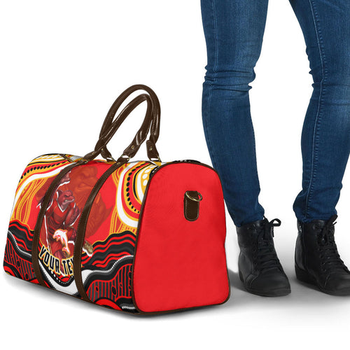 Personalized Redcliffe Dolphins Travel Bag Aboriginal Dot Art - Dreamtime Rugby Mascot