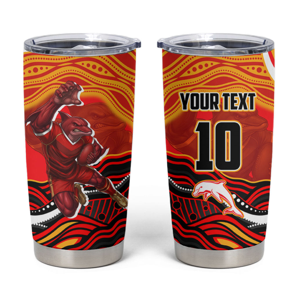 Personalized Redcliffe Dolphins Tumbler Cup Aboriginal Dot Art - Dreamtime Rugby Mascot