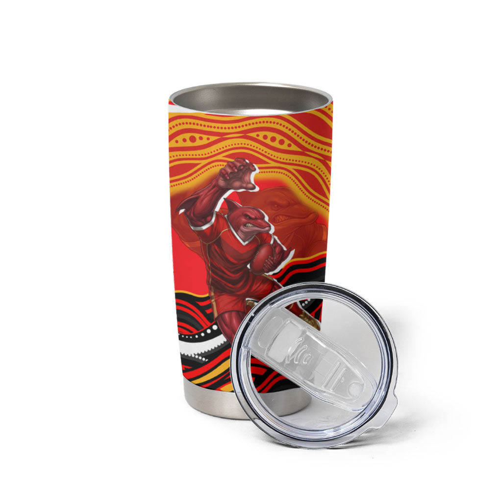 Personalized Redcliffe Dolphins Tumbler Cup Aboriginal Dot Art - Dreamtime Rugby Mascot
