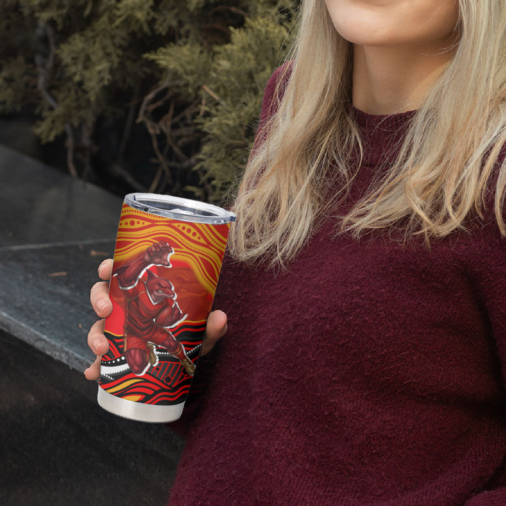 Personalized Redcliffe Dolphins Tumbler Cup Aboriginal Dot Art - Dreamtime Rugby Mascot