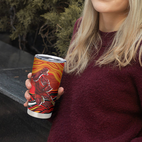 Personalized Redcliffe Dolphins Tumbler Cup Aboriginal Dot Art - Dreamtime Rugby Mascot