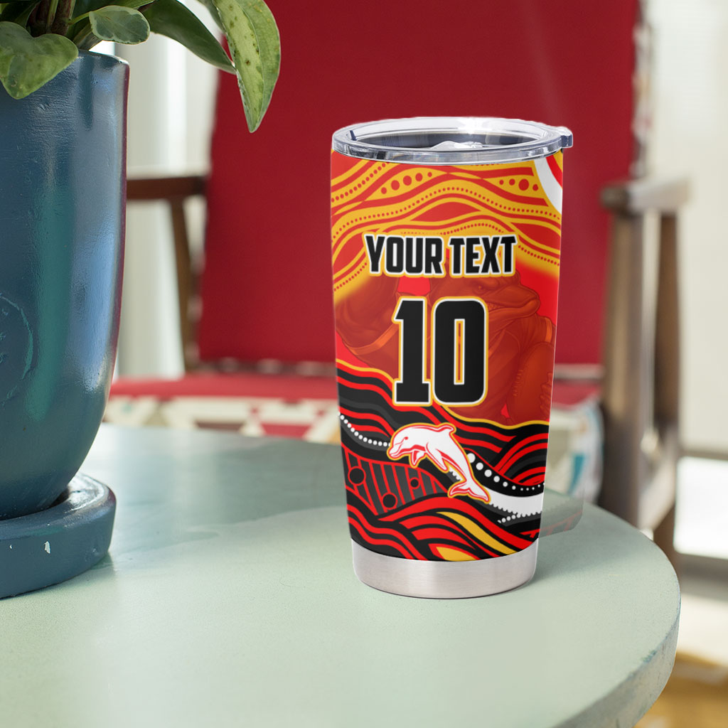 Personalized Redcliffe Dolphins Tumbler Cup Aboriginal Dot Art - Dreamtime Rugby Mascot