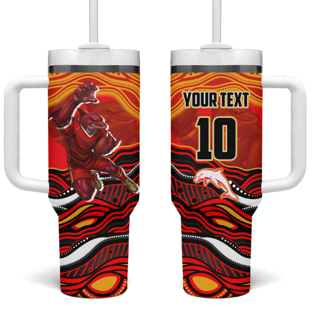 Personalized Redcliffe Dolphins Tumbler With Handle Aboriginal Dot Art - Dreamtime Rugby Mascot