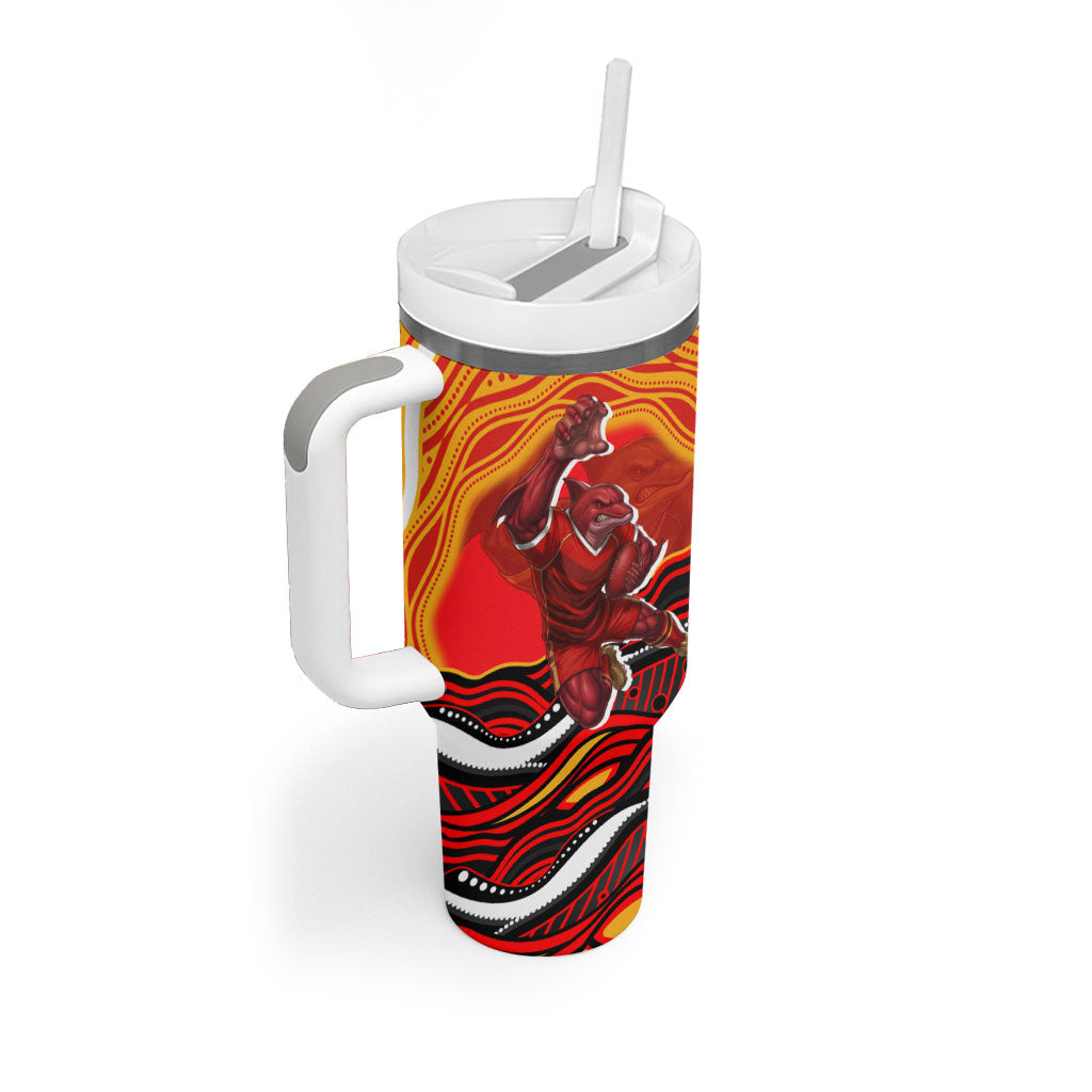 Personalized Redcliffe Dolphins Tumbler With Handle Aboriginal Dot Art - Dreamtime Rugby Mascot
