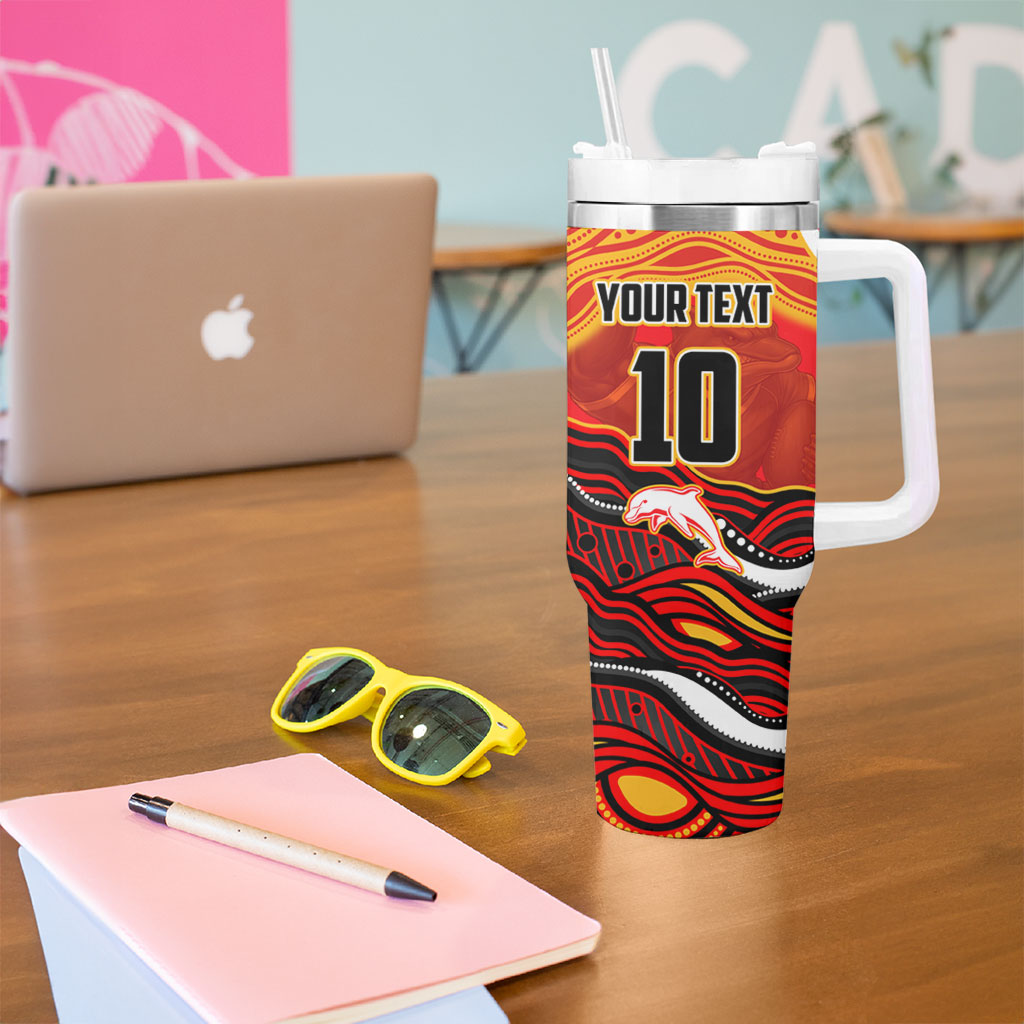 Personalized Redcliffe Dolphins Tumbler With Handle Aboriginal Dot Art - Dreamtime Rugby Mascot