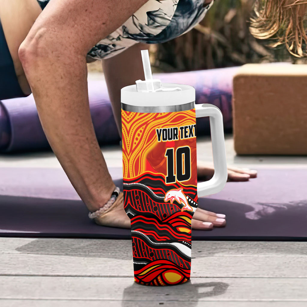 Personalized Redcliffe Dolphins Tumbler With Handle Aboriginal Dot Art - Dreamtime Rugby Mascot