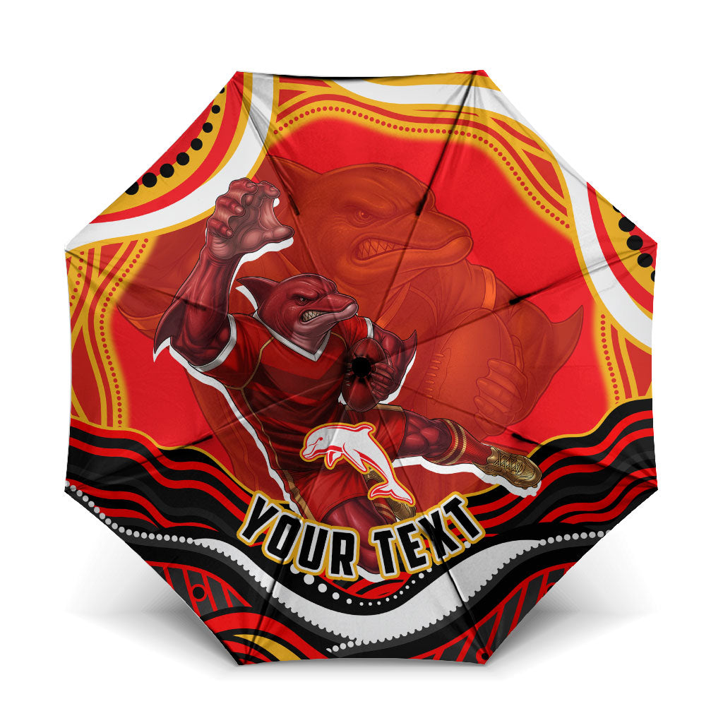 Personalized Redcliffe Dolphins Umbrella Aboriginal Dot Art - Dreamtime Rugby Mascot