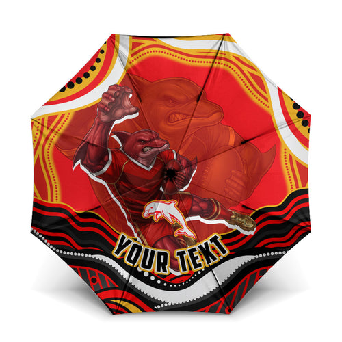 Personalized Redcliffe Dolphins Umbrella Aboriginal Dot Art - Dreamtime Rugby Mascot
