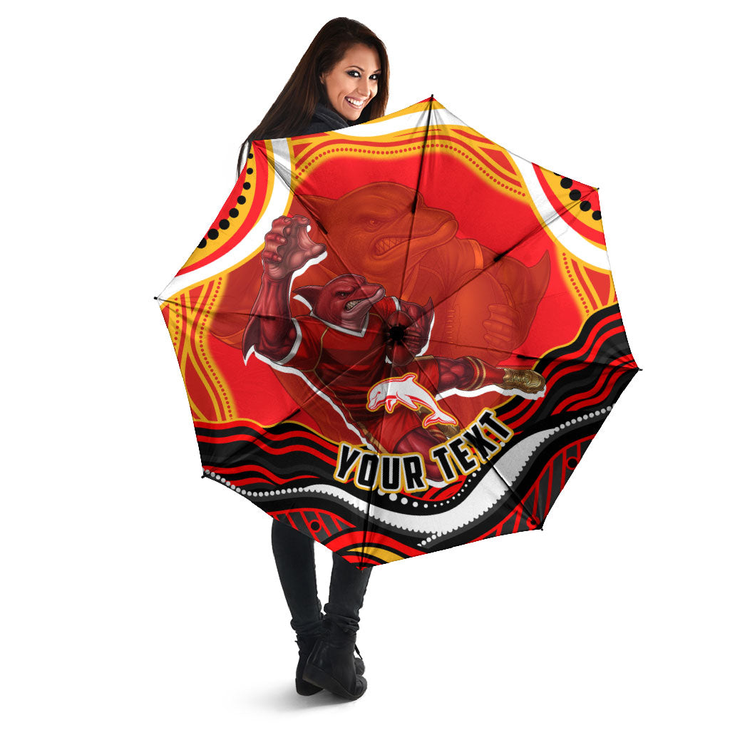 Personalized Redcliffe Dolphins Umbrella Aboriginal Dot Art - Dreamtime Rugby Mascot