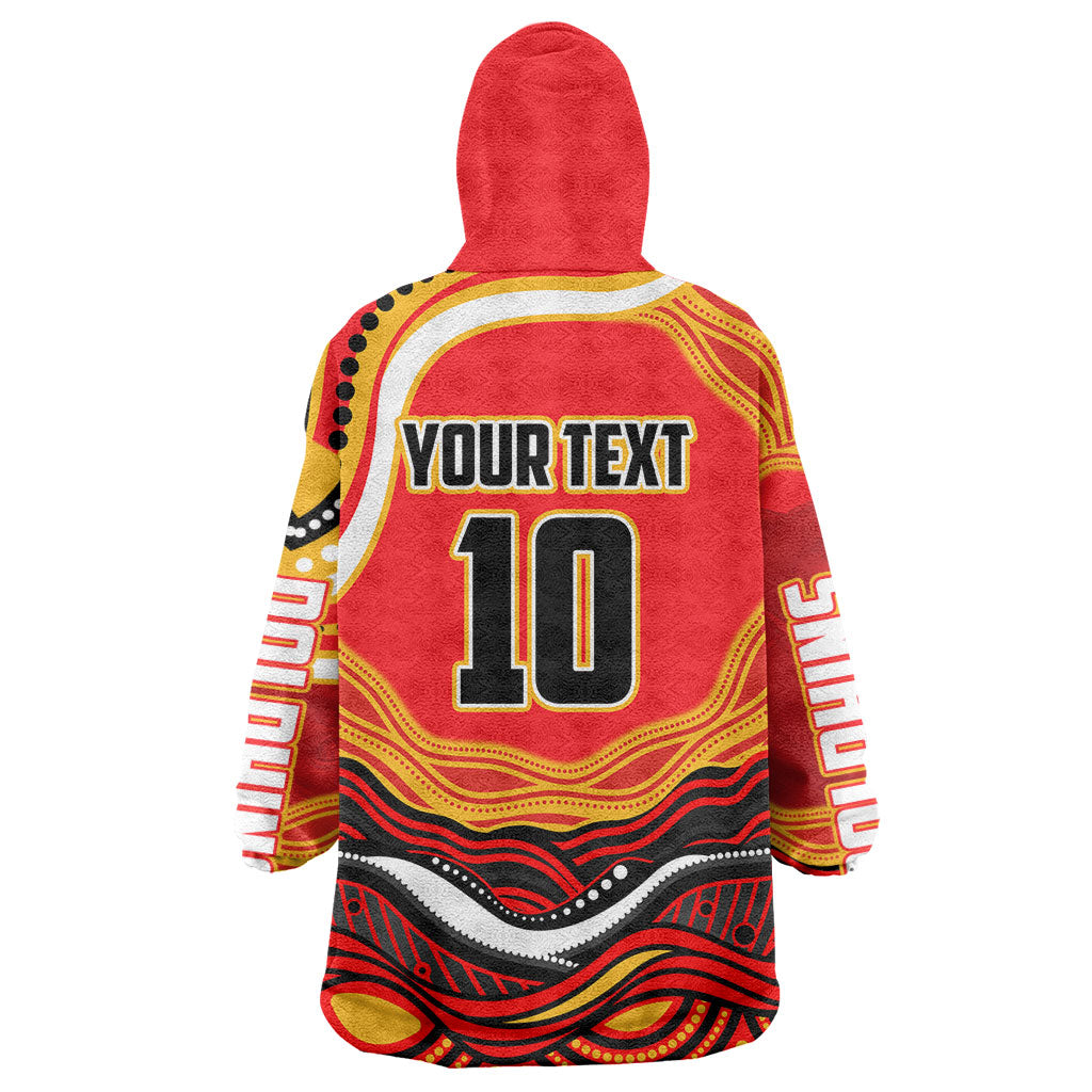 Personalized Redcliffe Dolphins Wearable Blanket Hoodie Aboriginal Dot Art - Dreamtime Rugby Mascot