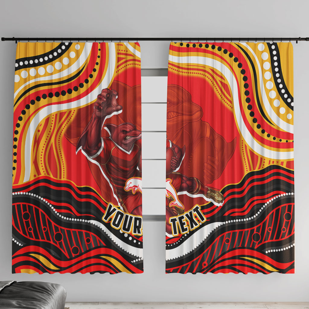 Personalized Redcliffe Dolphins Window Curtain Aboriginal Dot Art - Dreamtime Rugby Mascot
