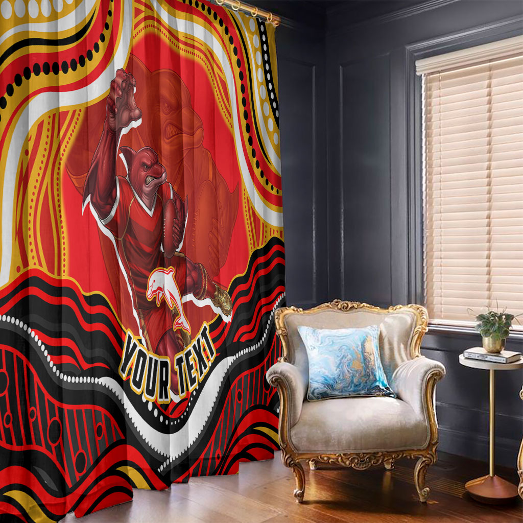 Personalized Redcliffe Dolphins Window Curtain Aboriginal Dot Art - Dreamtime Rugby Mascot