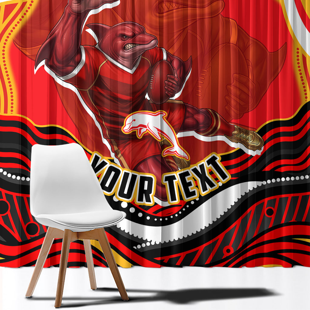 Personalized Redcliffe Dolphins Window Curtain Aboriginal Dot Art - Dreamtime Rugby Mascot