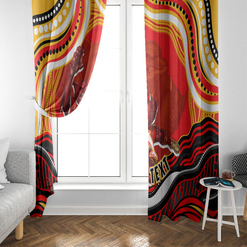 Personalized Redcliffe Dolphins Window Curtain Aboriginal Dot Art - Dreamtime Rugby Mascot