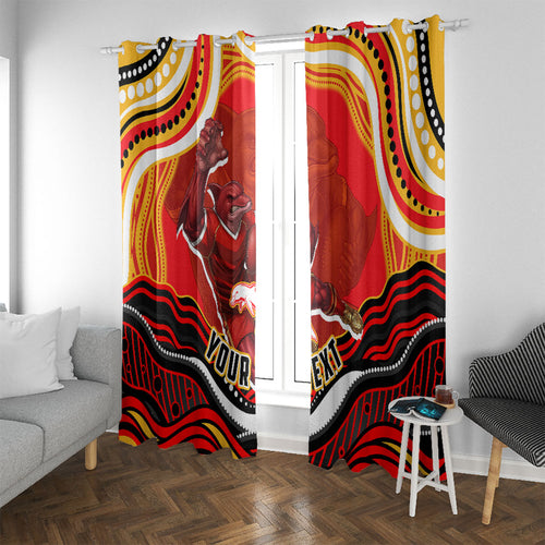 Personalized Redcliffe Dolphins Window Curtain Aboriginal Dot Art - Dreamtime Rugby Mascot