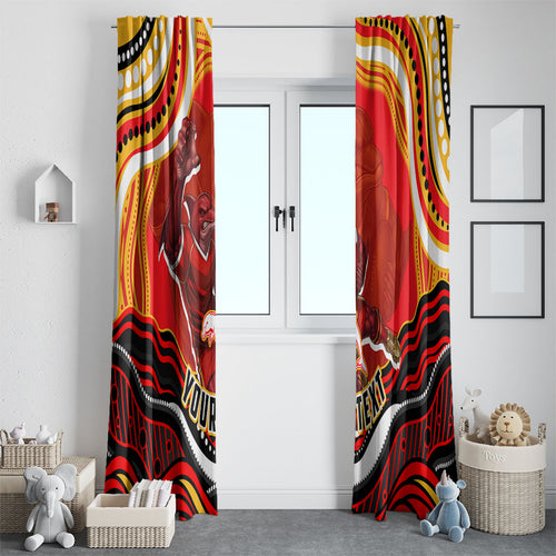 Personalized Redcliffe Dolphins Window Curtain Aboriginal Dot Art - Dreamtime Rugby Mascot