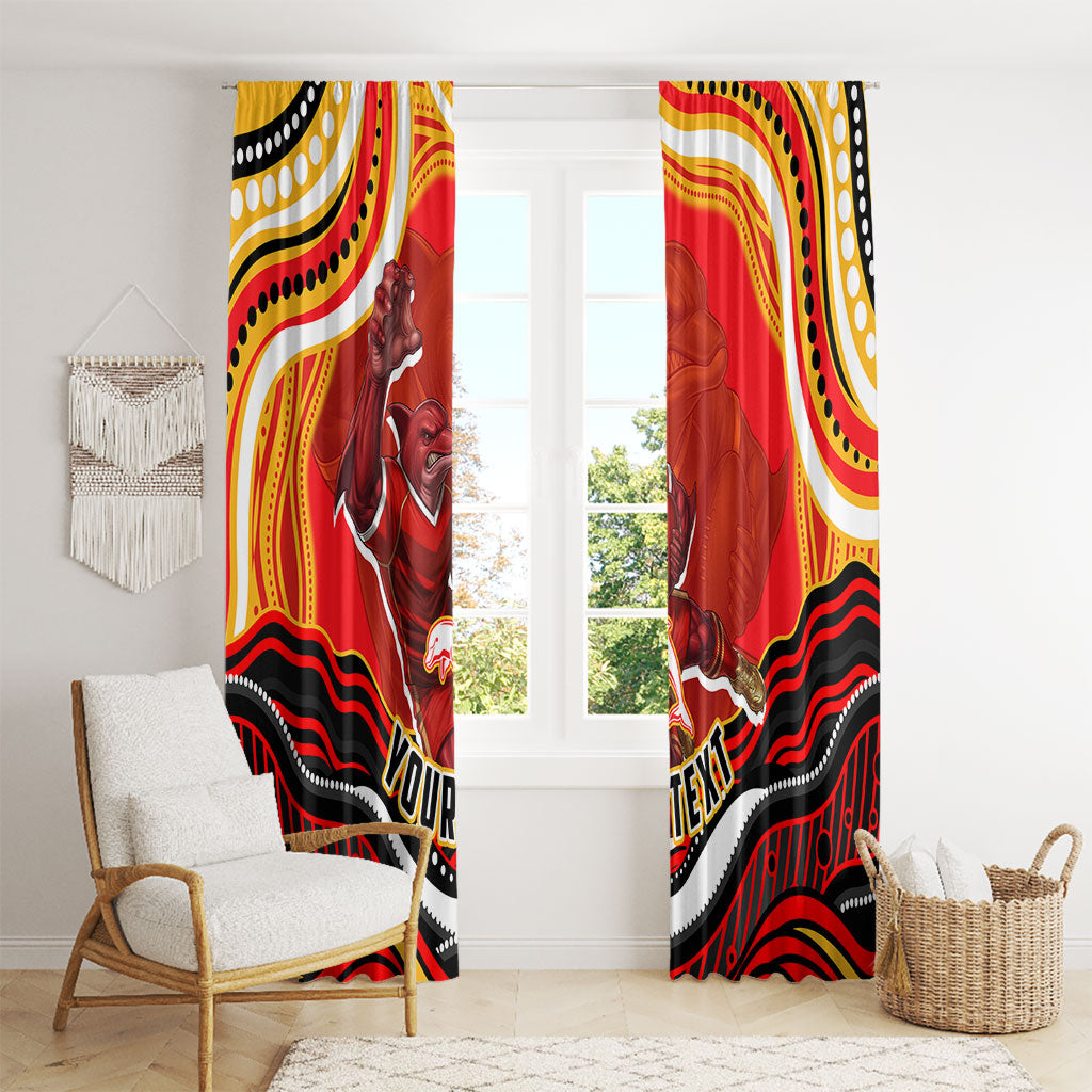 Personalized Redcliffe Dolphins Window Curtain Aboriginal Dot Art - Dreamtime Rugby Mascot