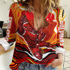 Personalized Redcliffe Dolphins Women Casual Shirt Aboriginal Dot Art - Dreamtime Rugby Mascot