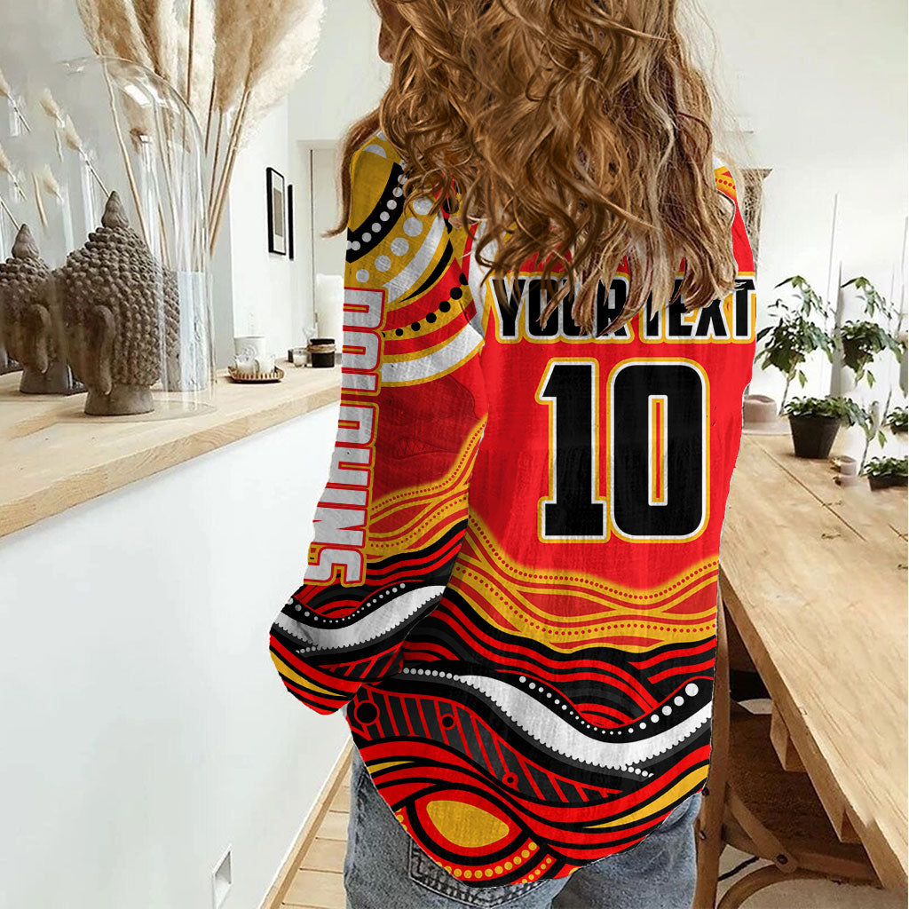 Personalized Redcliffe Dolphins Women Casual Shirt Aboriginal Dot Art - Dreamtime Rugby Mascot