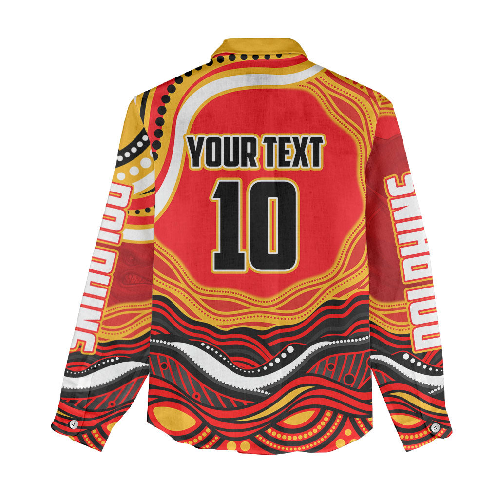 Personalized Redcliffe Dolphins Women Casual Shirt Aboriginal Dot Art - Dreamtime Rugby Mascot
