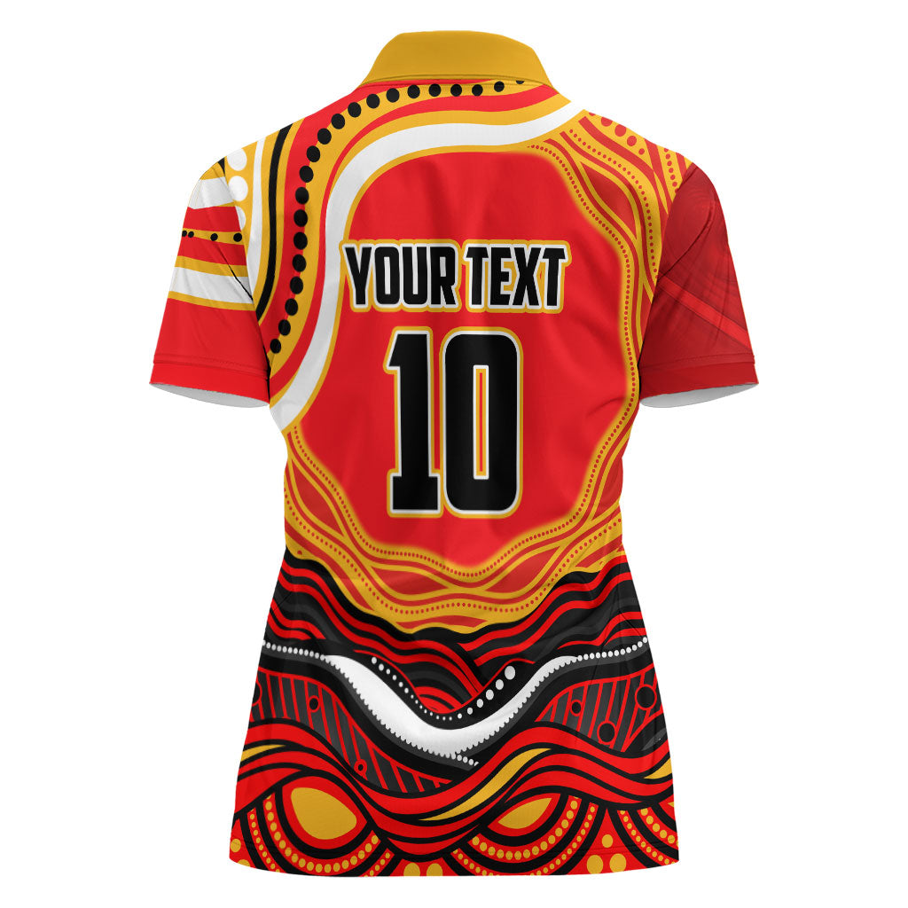 Personalized Redcliffe Dolphins Women Polo Shirt Aboriginal Dot Art - Dreamtime Rugby Mascot