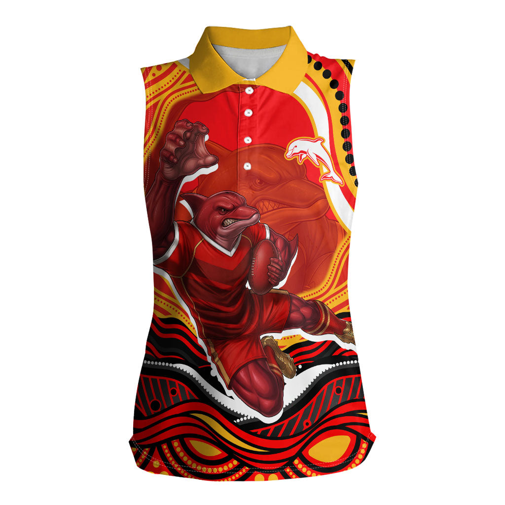 Personalized Redcliffe Dolphins Women Sleeveless Polo Shirt Aboriginal Dot Art - Dreamtime Rugby Mascot