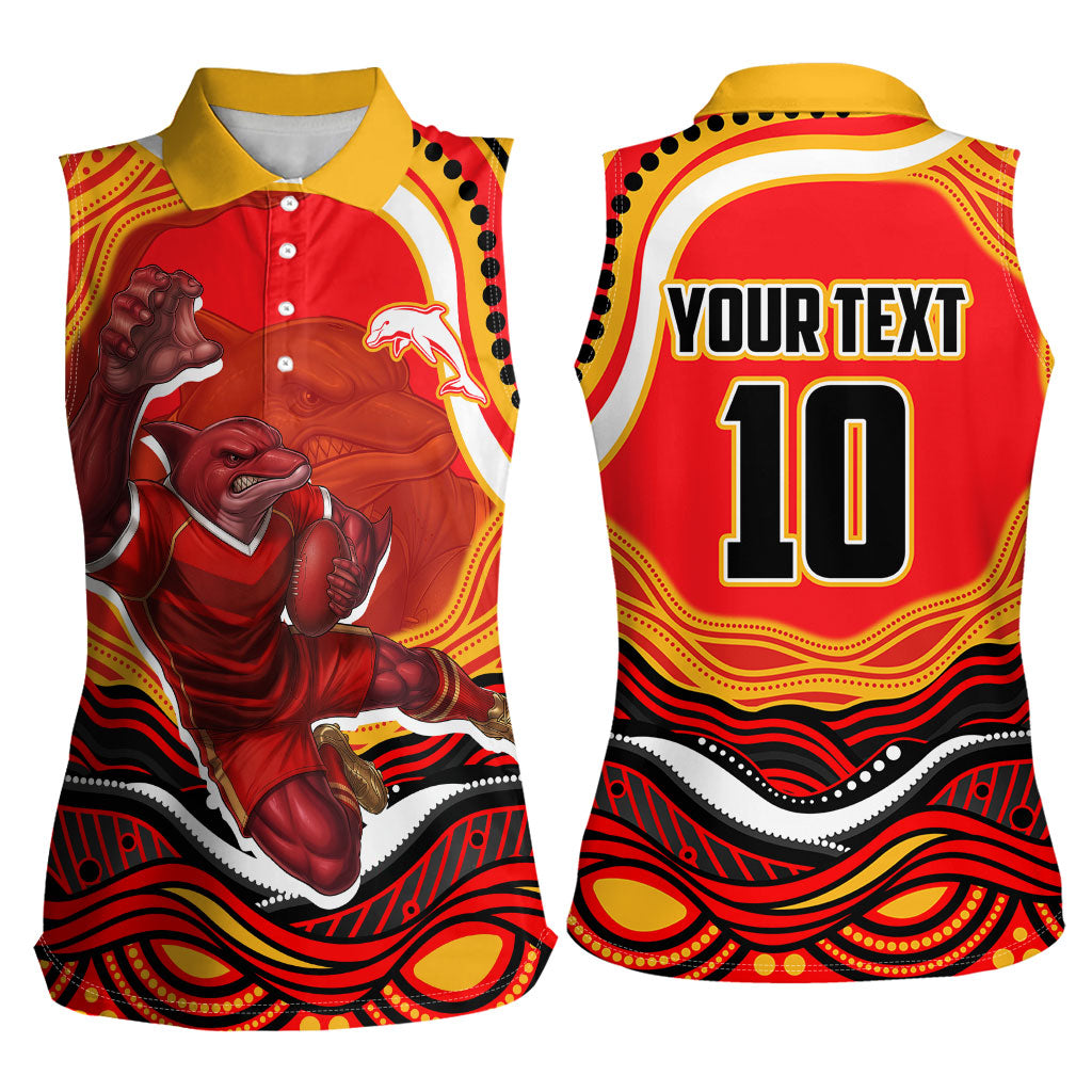 Personalized Redcliffe Dolphins Women Sleeveless Polo Shirt Aboriginal Dot Art - Dreamtime Rugby Mascot
