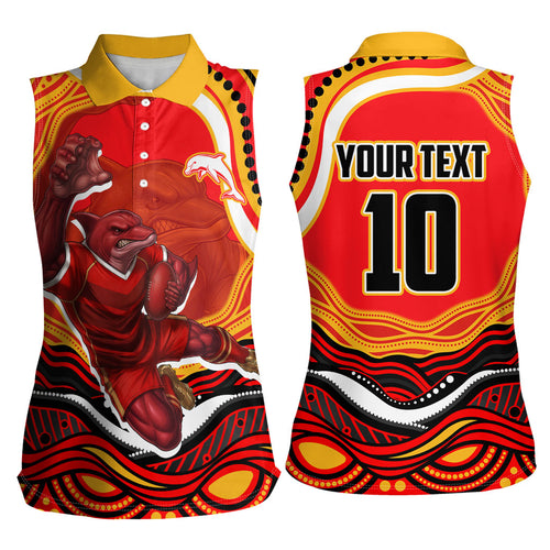 Personalized Redcliffe Dolphins Women Sleeveless Polo Shirt Aboriginal Dot Art - Dreamtime Rugby Mascot