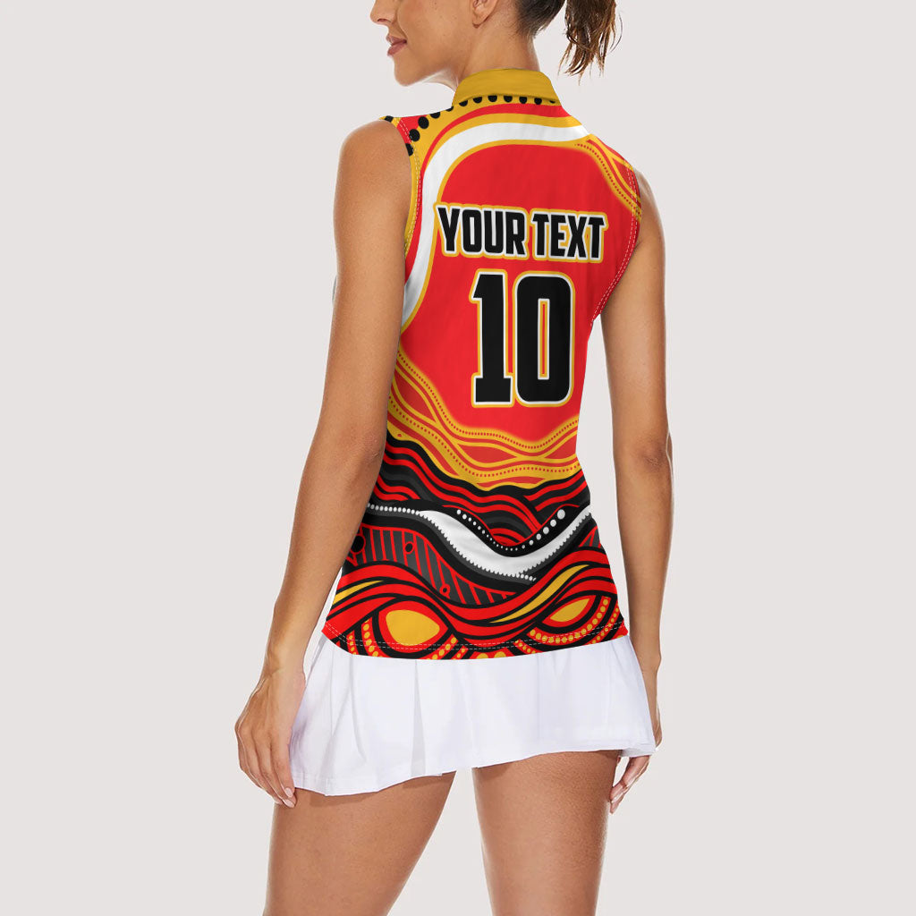 Personalized Redcliffe Dolphins Women Sleeveless Polo Shirt Aboriginal Dot Art - Dreamtime Rugby Mascot