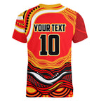 Personalized Redcliffe Dolphins Women V-Neck T-Shirt Aboriginal Dot Art - Dreamtime Rugby Mascot