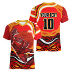 Personalized Redcliffe Dolphins Women V-Neck T-Shirt Aboriginal Dot Art - Dreamtime Rugby Mascot